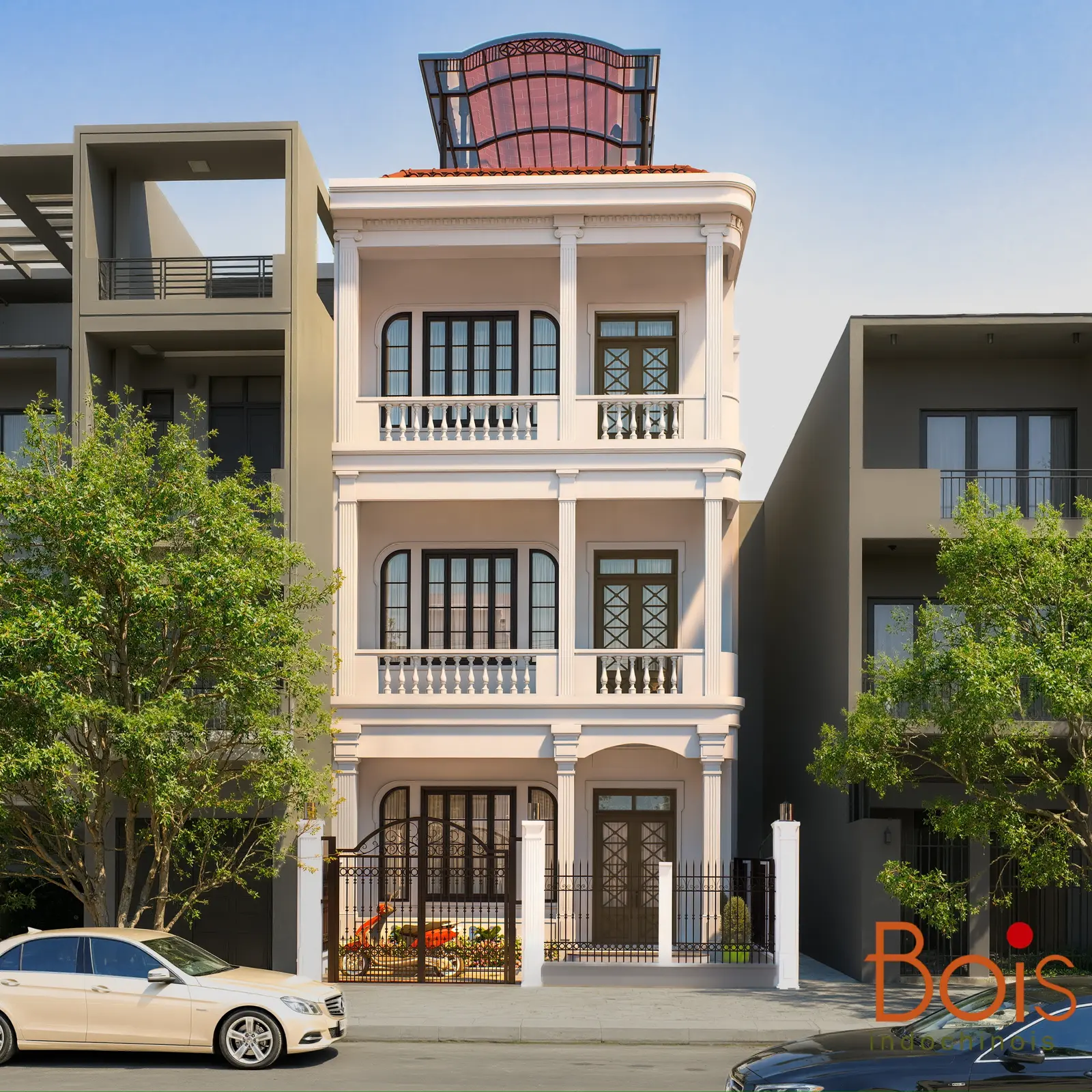 Phối cảnh thiết kế — Góc nhìn chính diện về phương án thiết kế lại mặt tiền.